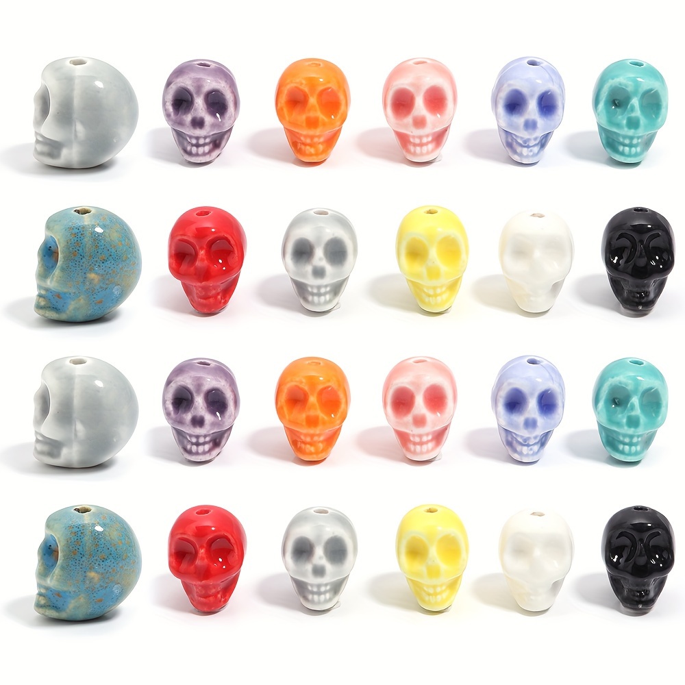 5 Ceramic Skull-Shape Mixed Colour Loose Beads